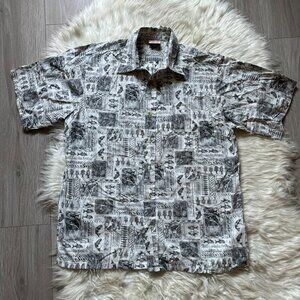 GO BAREFOOT Hawaiian Shirt Tropical Pullover Reverse Print Made In USA Men's L